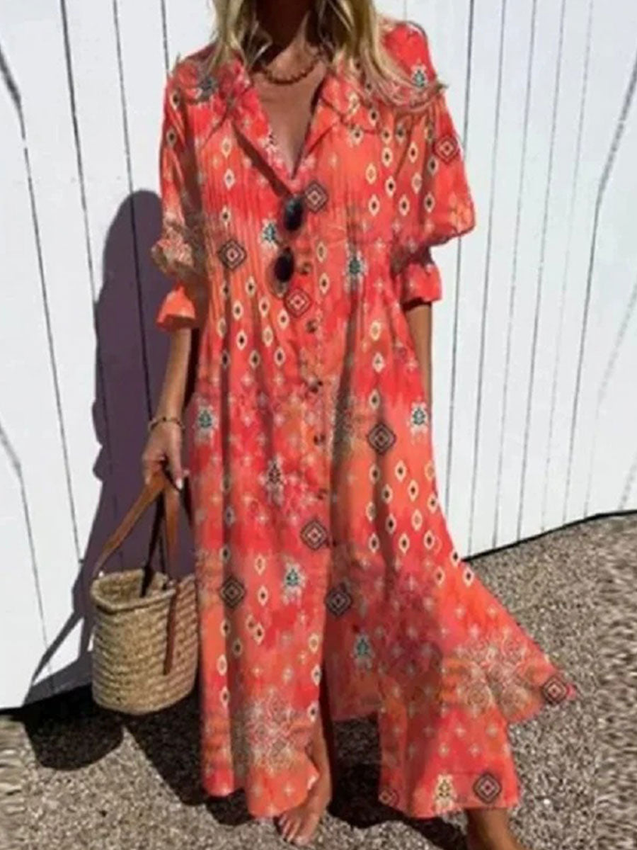 Women's Abstract Geometry Art Print  Pleated Casual Dress