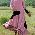 Women's Pink Art Print Long-sleeved Dress