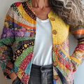 Colorful Warm Sunshine & Sea of Flowers Print Buttoned Cardigan Sweater