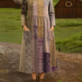 Women's Artistic Patchwork Vintage Print Cotton Lapel Button-Down Shirt Dress