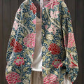 Women's Vintage Floral Art Print Casual Cotton And Linen Shirt