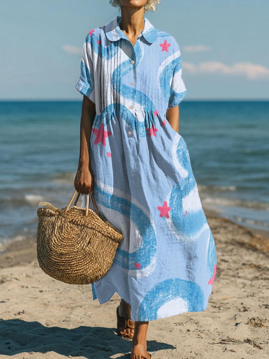 Women's Blue Line Stars Art Print Dress