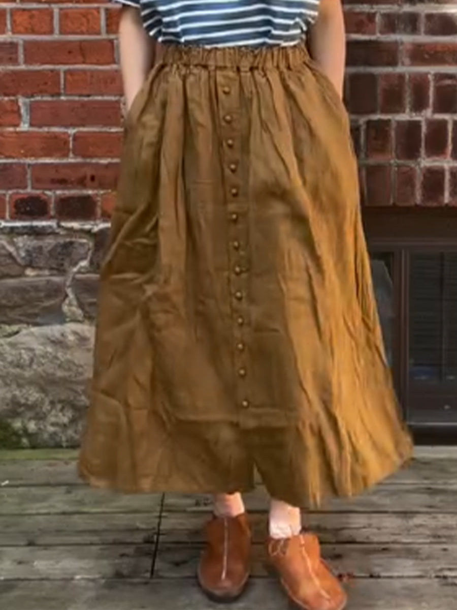 Women's Cotton and Linen Pocket Skirt