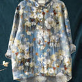 Women's Beautiful Floral Painting Art Print Casual Cotton And Linen Ruffle Shirt