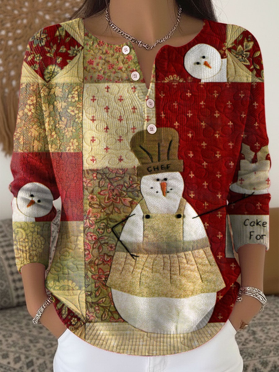 Women's Christmas Snowman Pattern Art Print Buttoned Cardigan Sweater