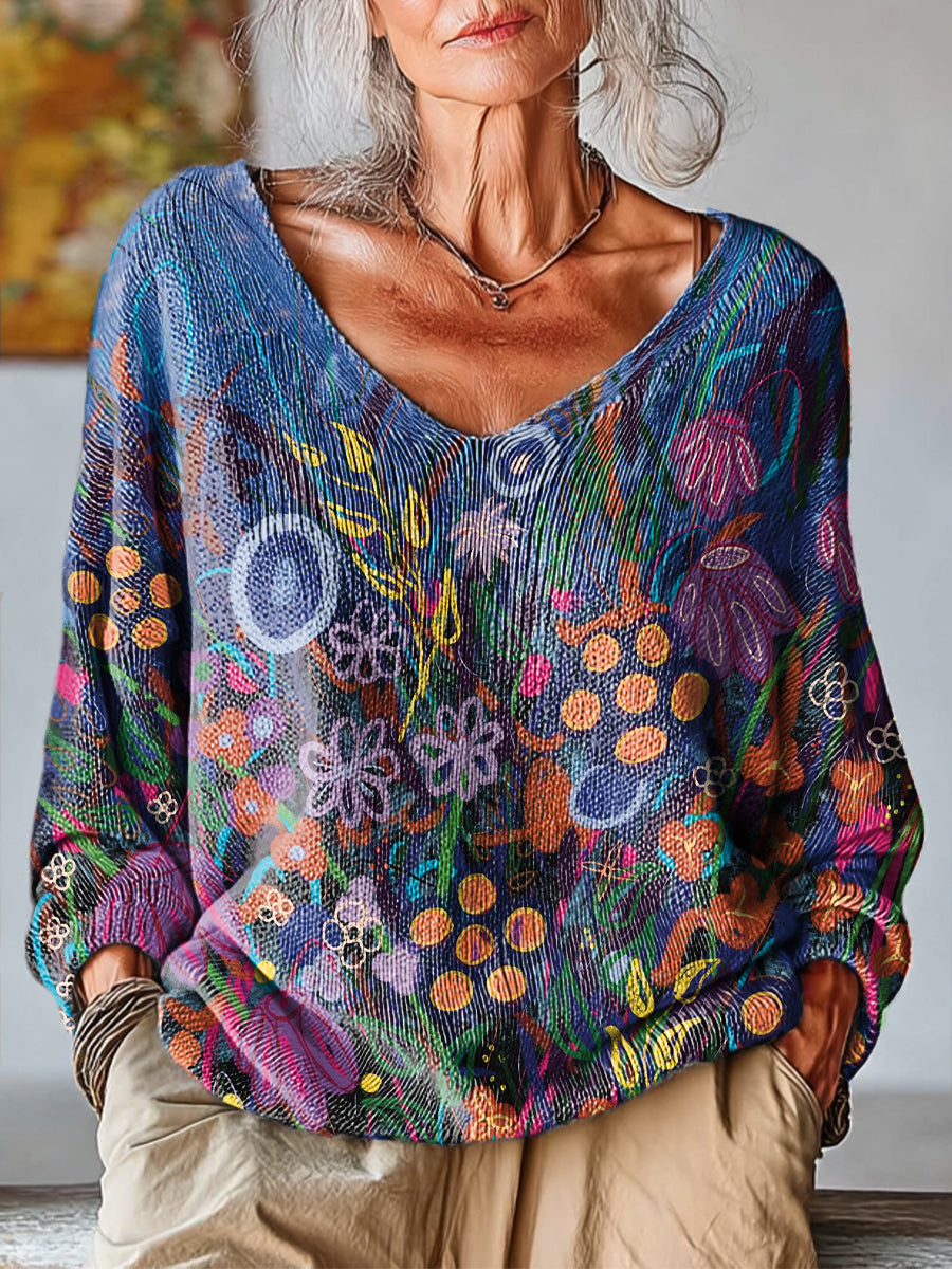 womens-abstract-colorful-floral-painting-art-print-casual-pullover-sweater