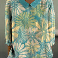 Women's Flowers Print Casual Cotton And Linen 3/4 Sleeve Shirt