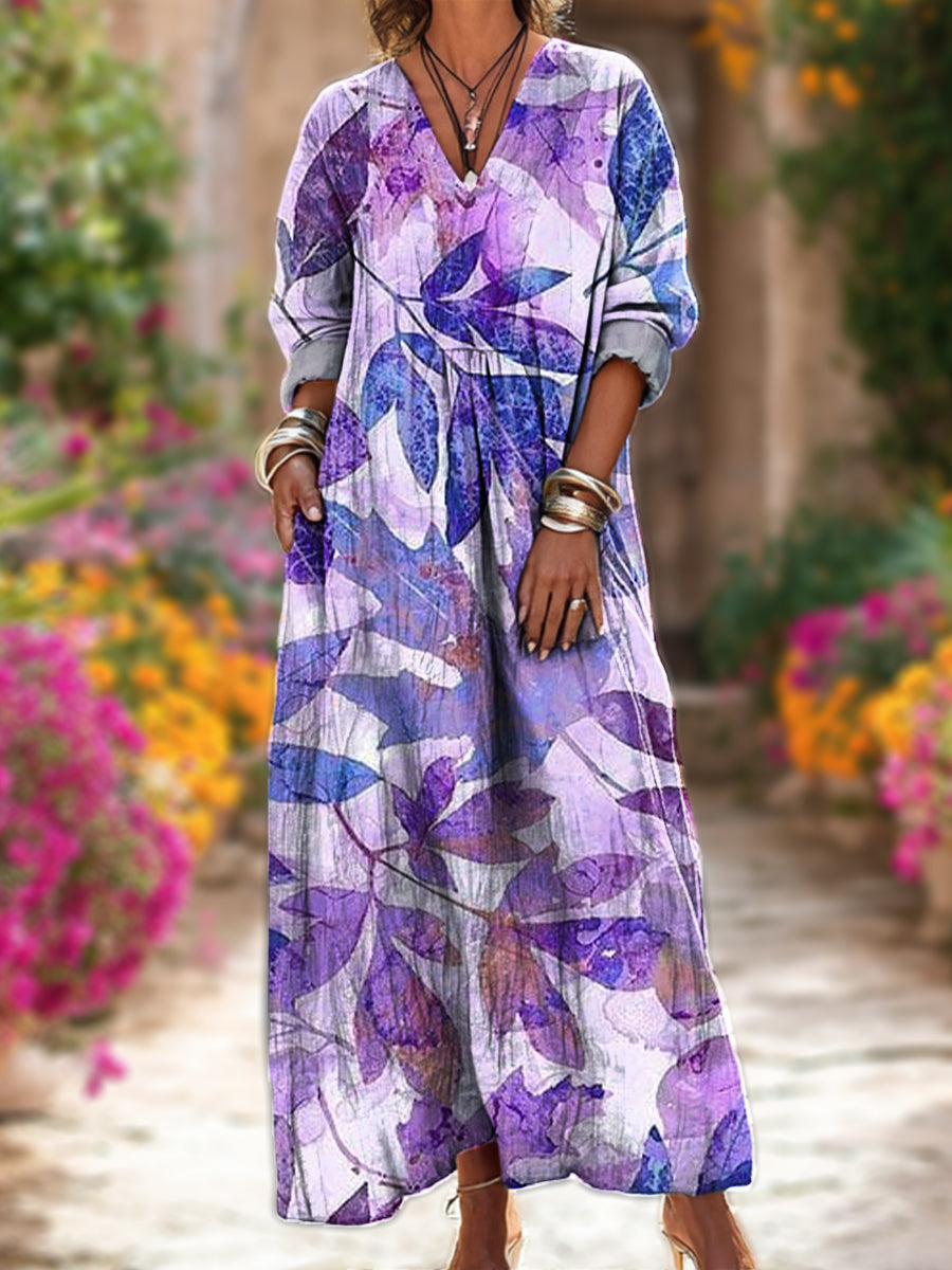 Women's Abstract Purple Leaves Painting Art Print Dress