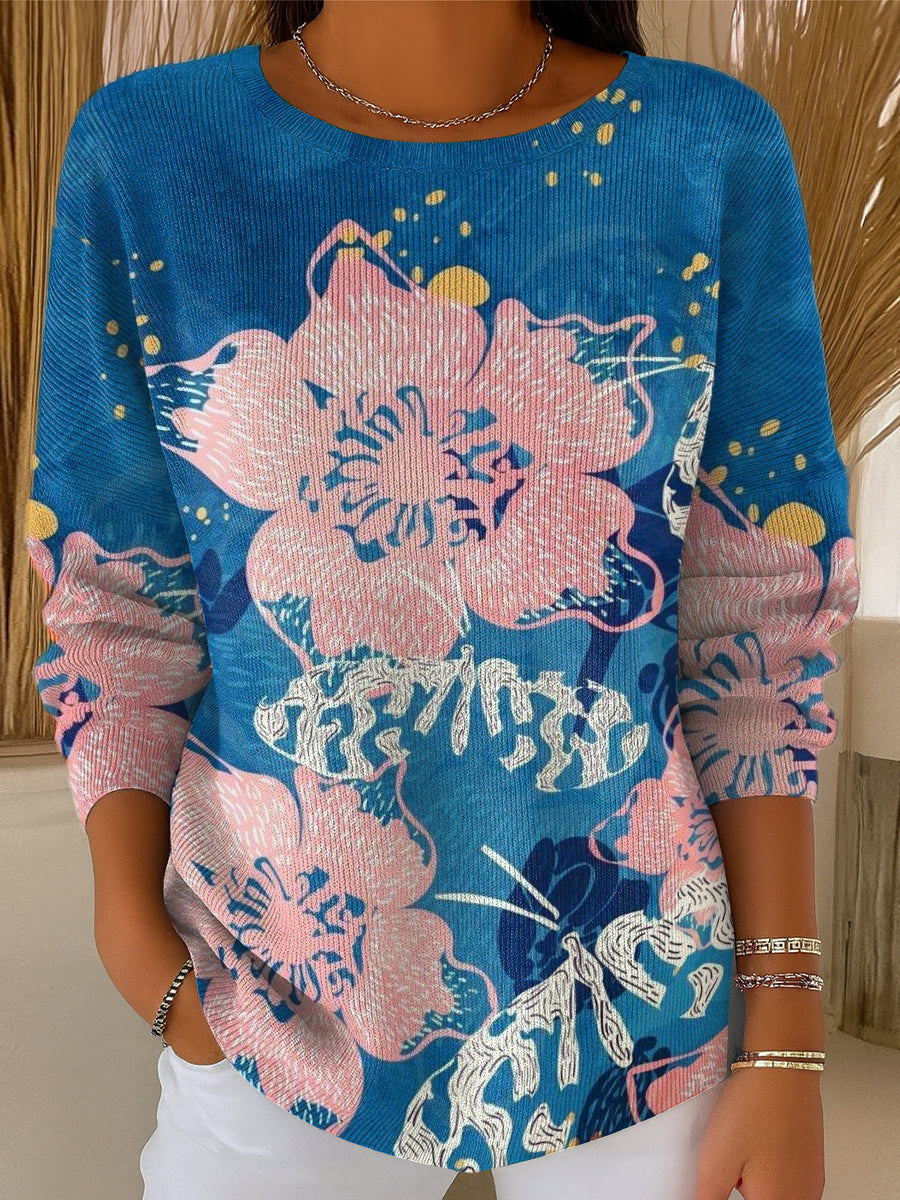 womens-irregular-floral-lines-print-casual-pullover-sweater