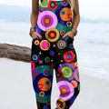 Women's Bright Colorful Circle Painting Art Print Casual 100% Cotton Wide Leg Jumpsuit