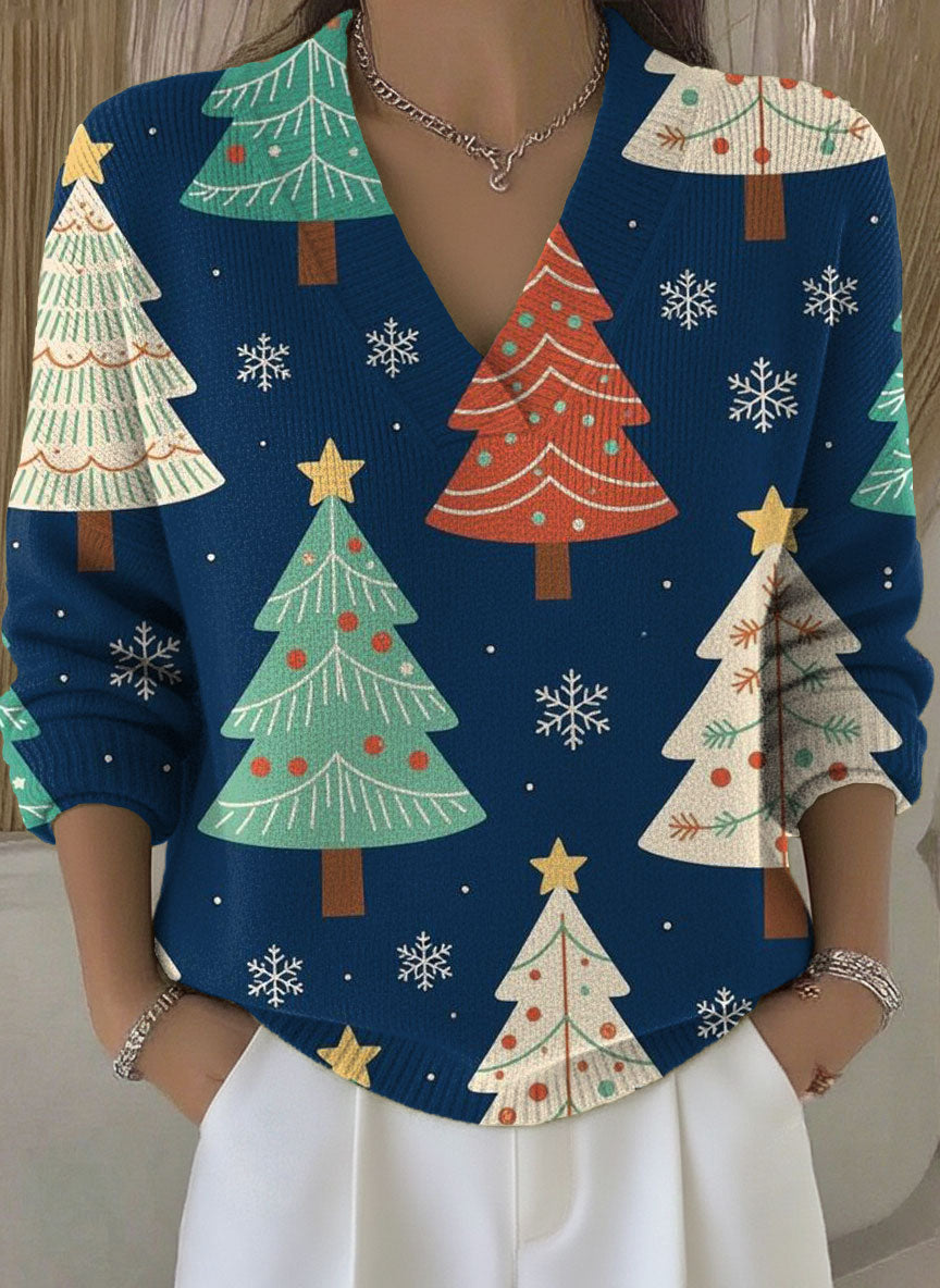 Women's Christmas Trees Pattern Art Print Buttoned Cardigan Sweater