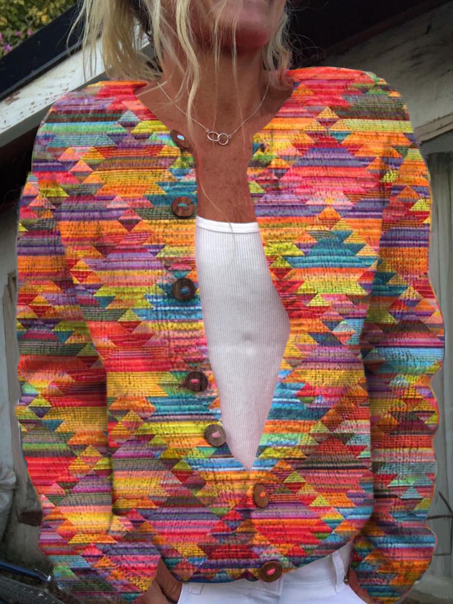 womens-vintage-geometric-pattern-art-print-buttoned-cardigan-sweater