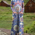 Women's Vintage Flower Art Print Long-sleeved Dress