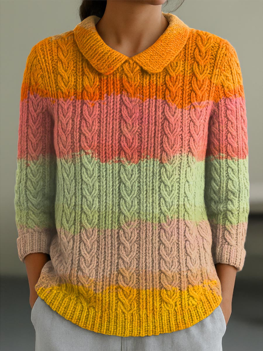 womens-gradient-pattern-art-print-casual-peter-pan-collar-3-4-sleeve-sweater-zva7