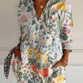 Women's  Floral Art  Print Casual Cotton Shirt