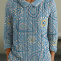 womens-blue-sun-print-casual-peter-pan-collar-3-4-sleeve-sweater