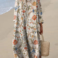 Women's Vintage Lovely Floral Art Print Cotton Dress