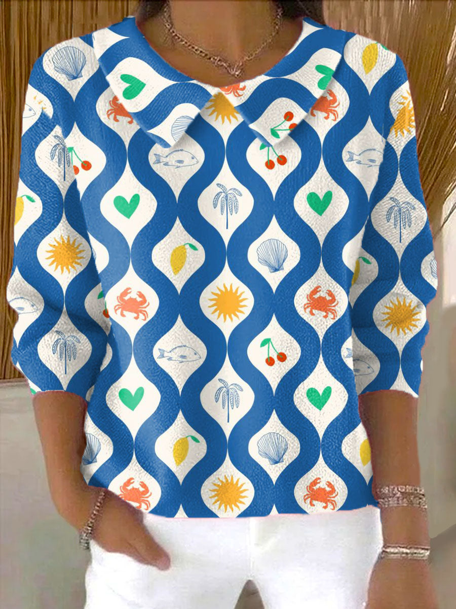 womens-wavy-rhombus-pattern-casual-peter-pan-collar-3-4-sleeve-sweater