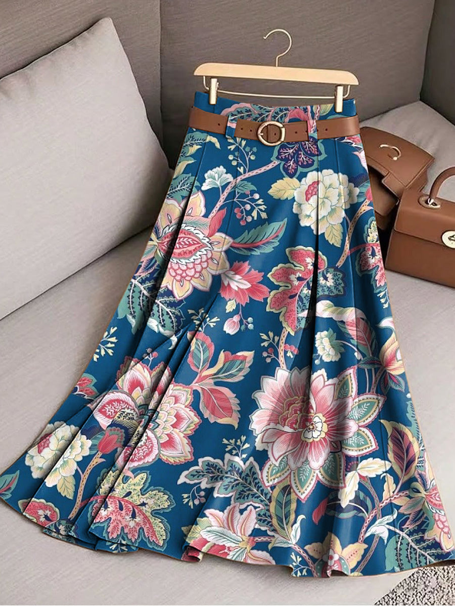 Women's Vintage Beautiful Ethnic Floral Art Print Cotton Skirt