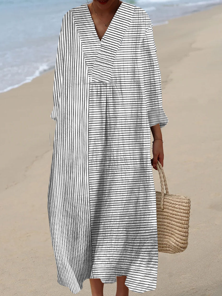 Women's Lines Vintage Art Print Casual Dress