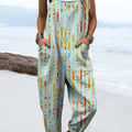 Women's Abstract Pattern Art Print Casual 100% Cotton Wide Leg Jumpsuit