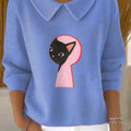womens-door-lock-cat-pattern-casual-peter-pan-collar-3-4-sleeve-sweater
