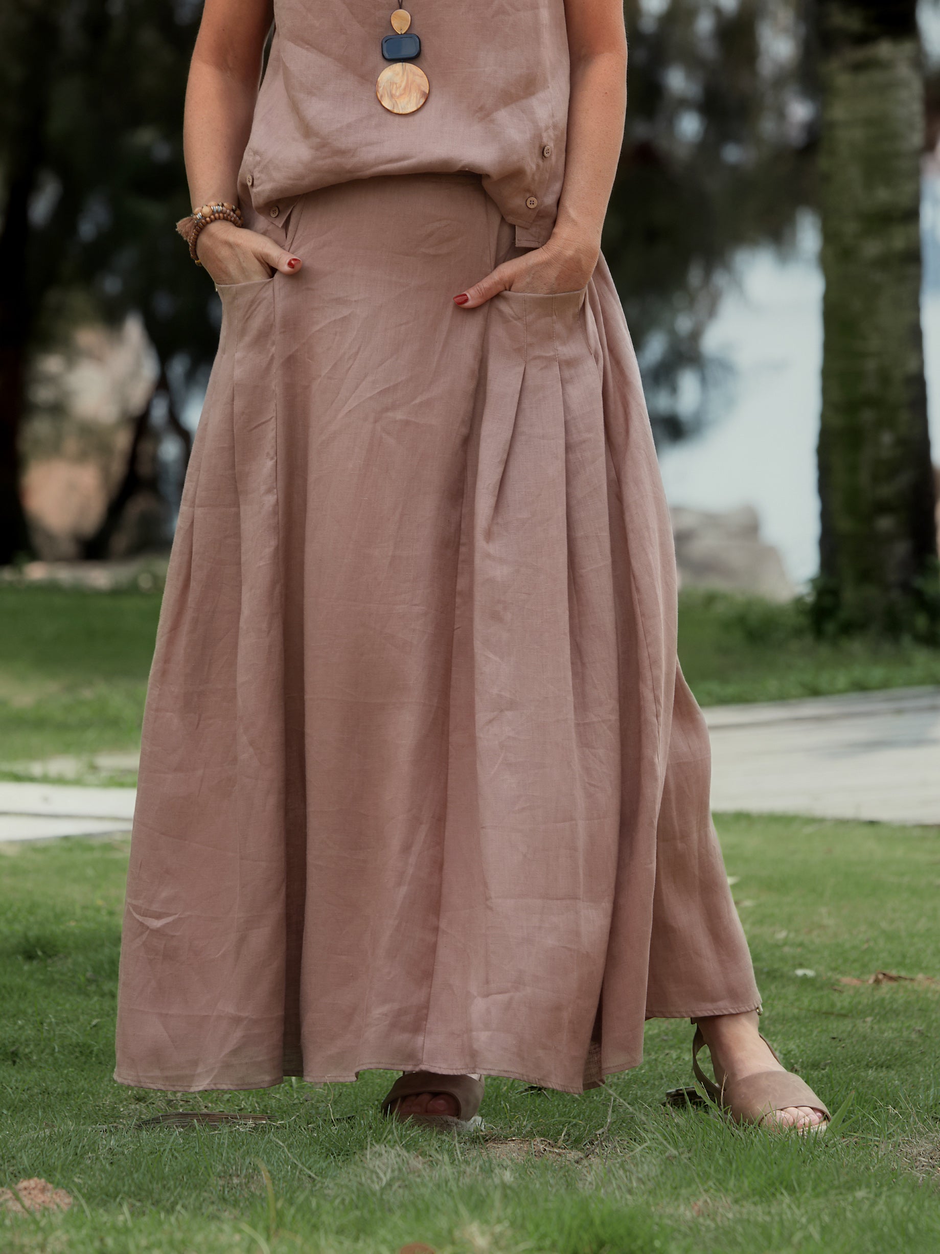 Women's 100% Linen Pocket Skirt