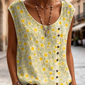 Women's Floral Pattern Art Print Casual Sleeveless Cotton Shirt