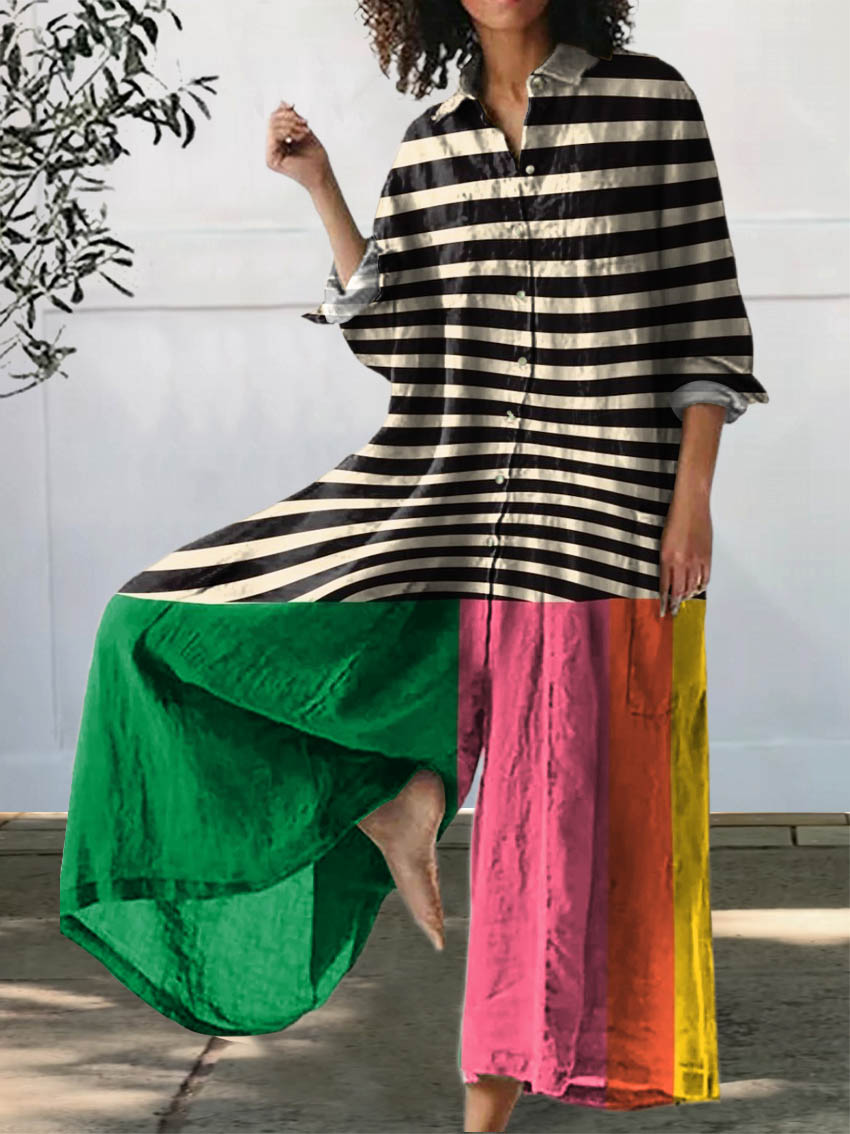 Women's Abstract Geometric Pattern Art Print Casual 100% Cotton Wide Leg Jumpsuit