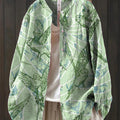Women's Green Birds Print Casual Cotton And Linen Shirt