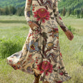 Women's Vintage  Flower Art Print Long-sleeved Dress