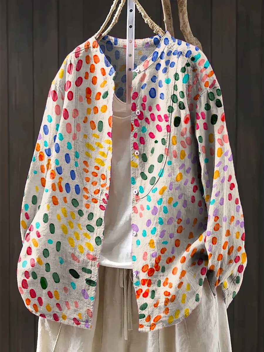 Women's Abstract Pattern Art Print Casual Cotton And Linen Shirt