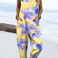 Women's Abstract Colorful Flowers Painting Art Print Casual 100% Cotton Wide Leg Jumpsuit