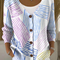 Colorful Striped Bow Print Buttoned V-neck Cardigan Sweater