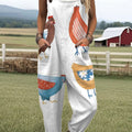 Women's  Funny Chicken Art Print Casual 100% Cotton Wide Leg Jumpsuit
