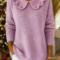 Women's Solid Color Peter Pan Collar Long-sleeved Casual Loose Knit Sweater