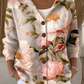 Pull à capuche boutonné décontracté pour femme, imprimé floral vintage