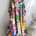 Women's Beautiful Colorful Abstract Floral Painting Art Print Pocket Cotton Dress