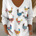 Women's Funny Chicken Art Print Casual Pullover Sweater