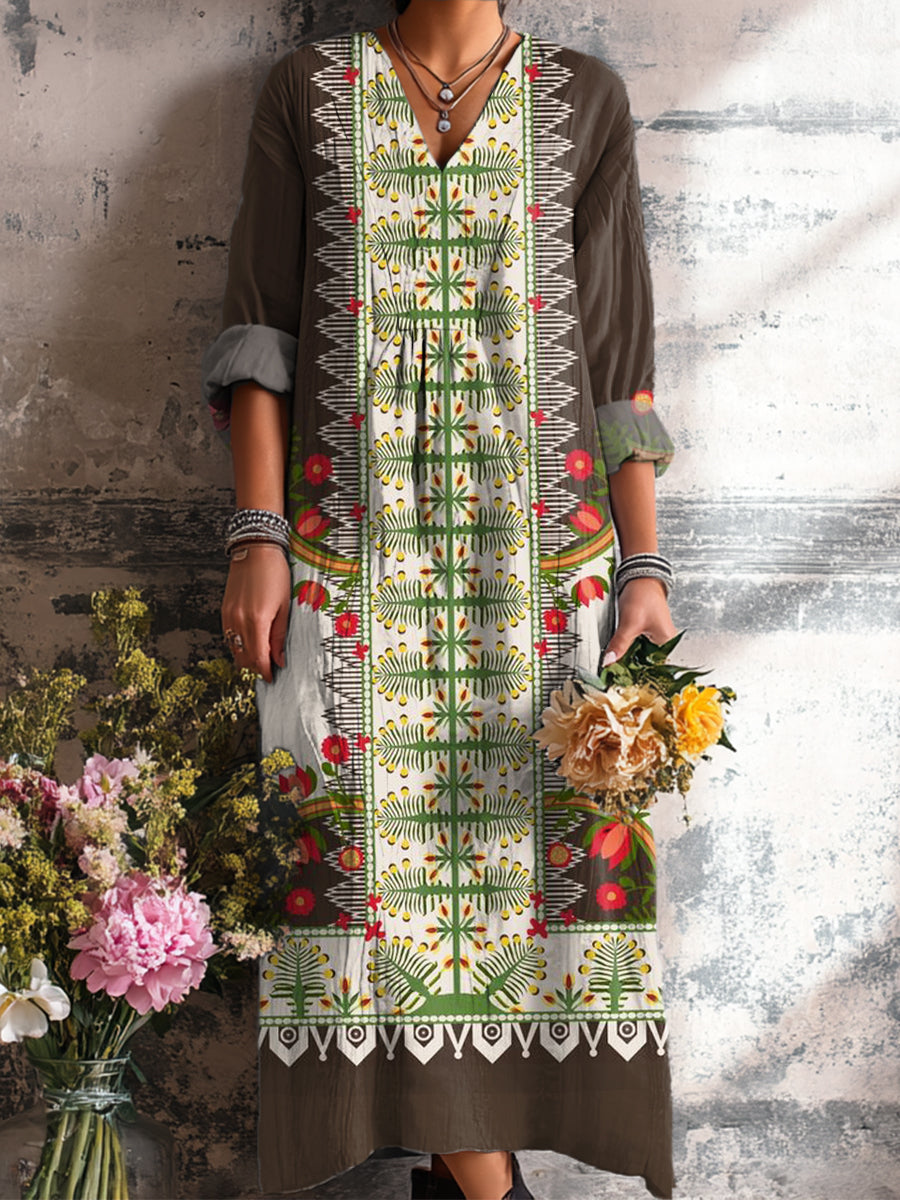 Women's Ethnic Geometric Floral Painting Art Print Dress