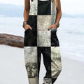 Women's Abstract Geometric Pattern Art Print Casual 100% Cotton Wide Leg Jumpsuit