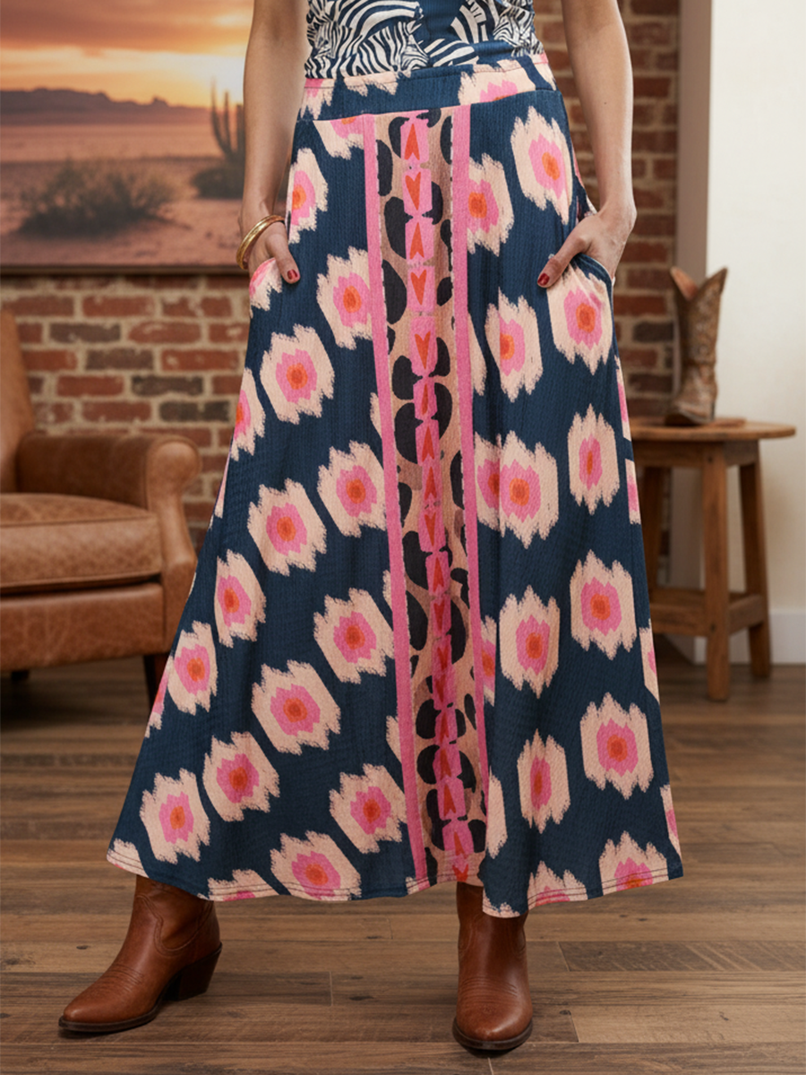 Artistic Colorful Flower Patchwork Print Skirt