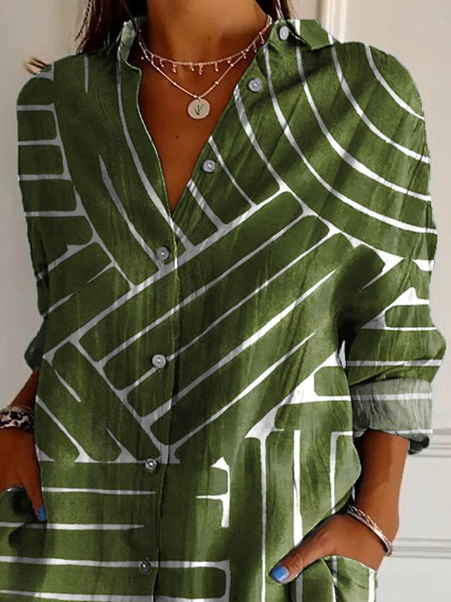 Simple Geometric Pattern Printed Women's Casual Cotton Shirt