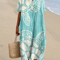 Women's Vintage Ocean Turtle Art Print Flowy Dress