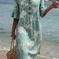 Women's Floral Print Casual Cotton-Linen Dress