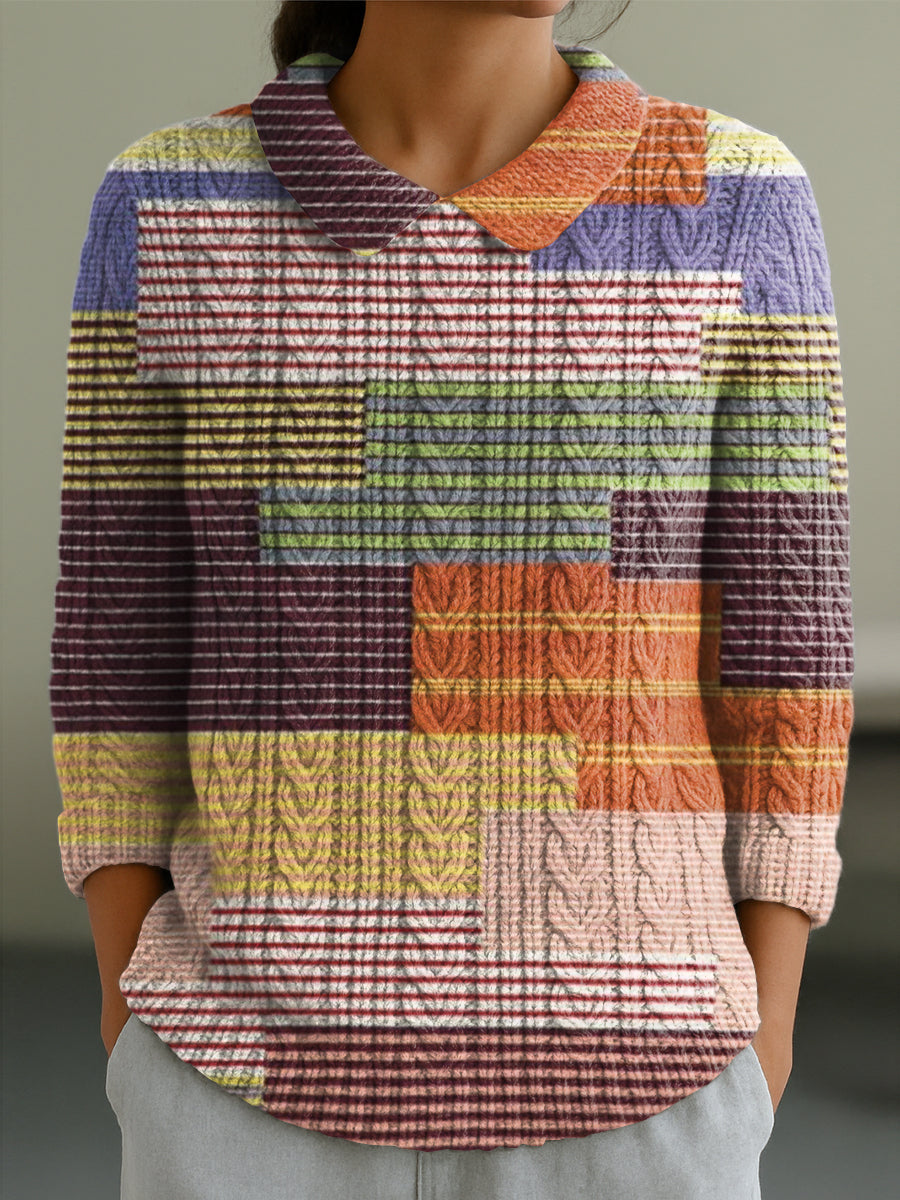 womens-vintage-colorful-abstract-geometric-art-print-casual-peter-pan-collar-3-4-sleeve-sweater