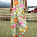 Women's  Vintage Flower Art Print Casual 100% Cotton Wide Leg Jumpsuit