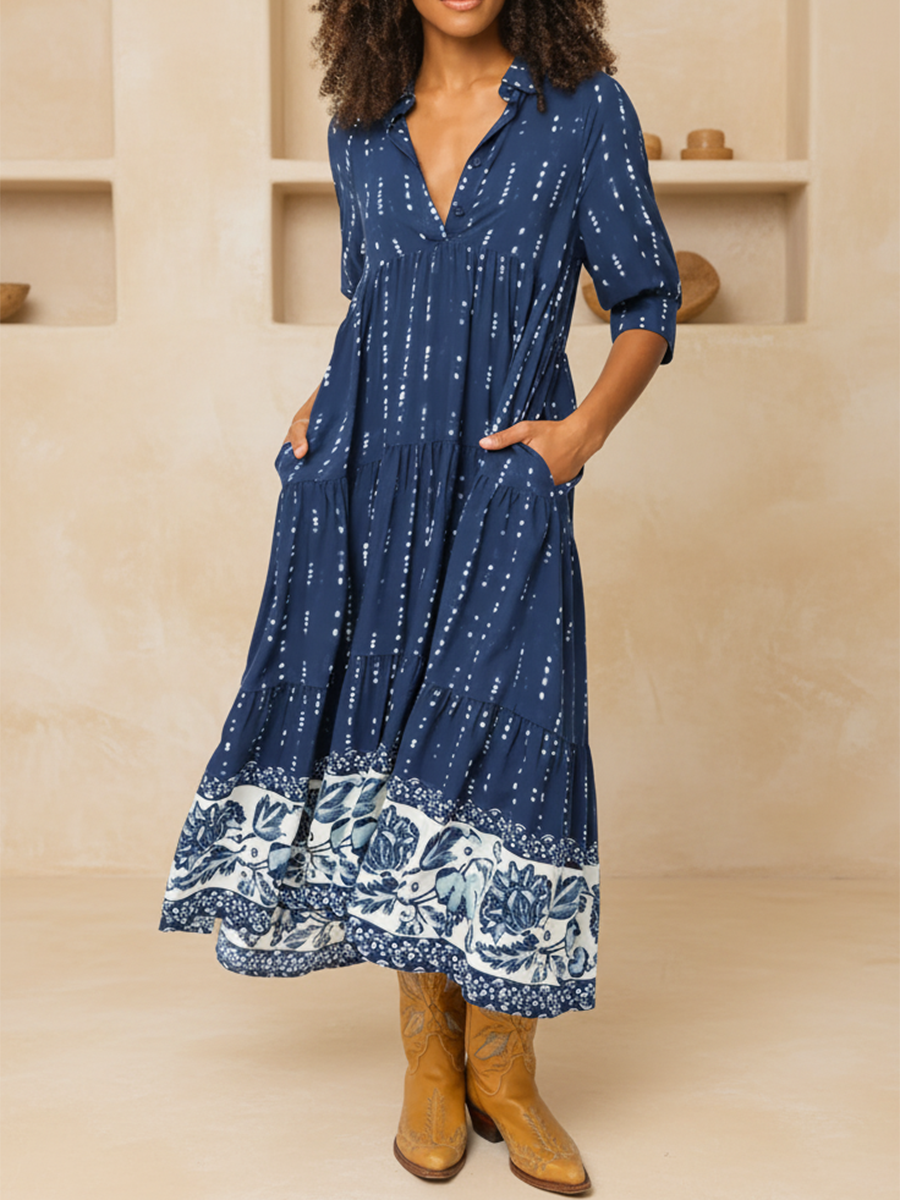 Women's Comfort Striped Floral Multi-Layered Hem Dress