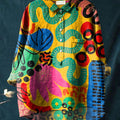 Abstrct Art Printed Women's Casual Cotton And Linen Shirt