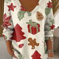 Women's Christmas Tree Gingerbread Pattern Print Casual Pullover Sweater